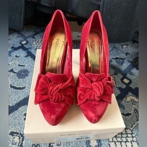 BCBGeneration - Persia in Crimson Red Suede Heels with Bow-Sz. 7.5